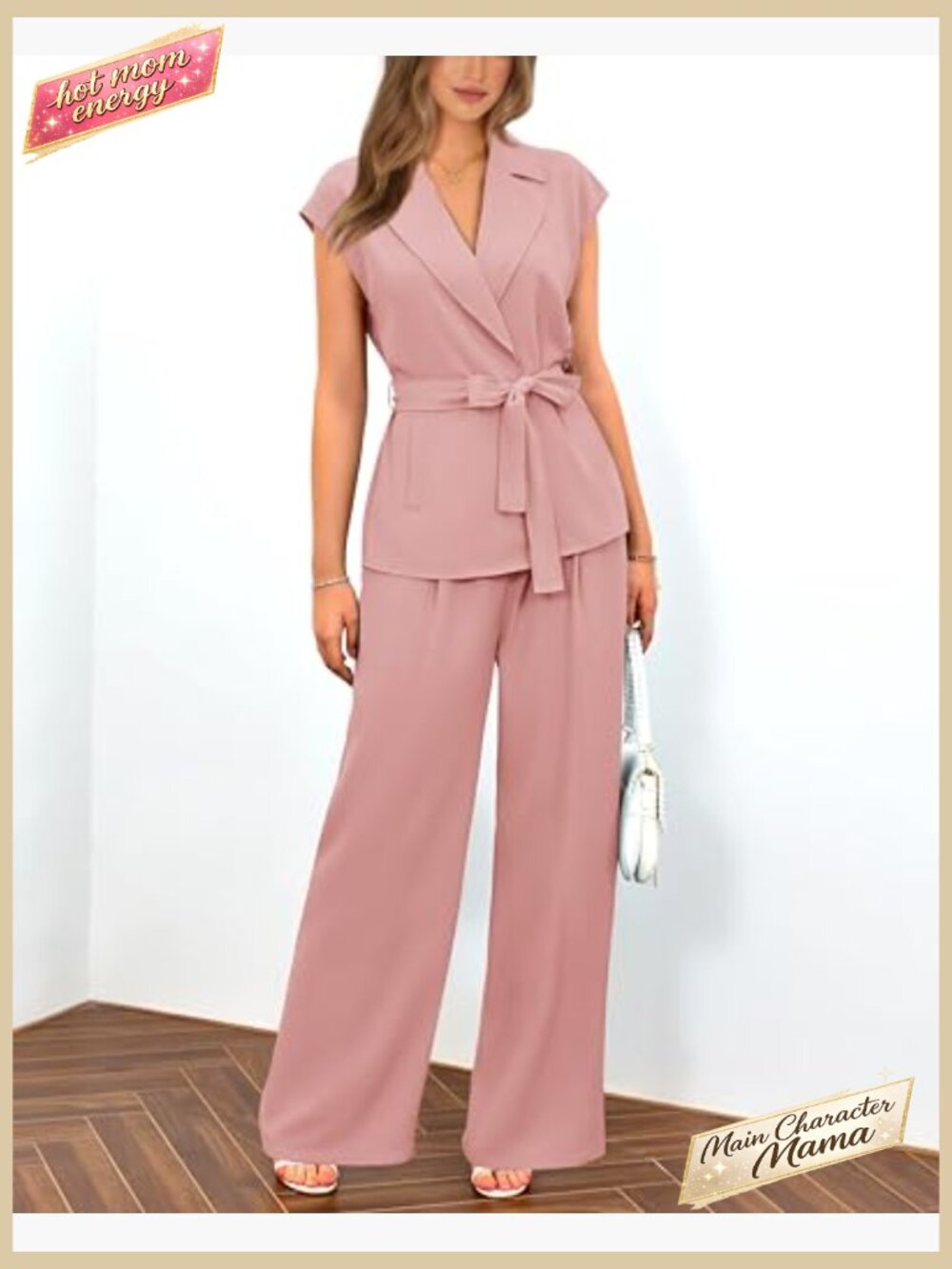 Sleeveless Blazer Vest & Wide Leg Pant Set Business Casual 2 Piece Outfits - Picture 3 of 7